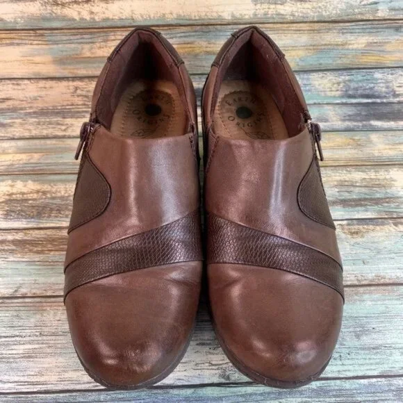 Earth?Origins Womens Brown Leather Ankle Booties Size 7.5M Monica Zip Block Heel - Picture 5 of 11